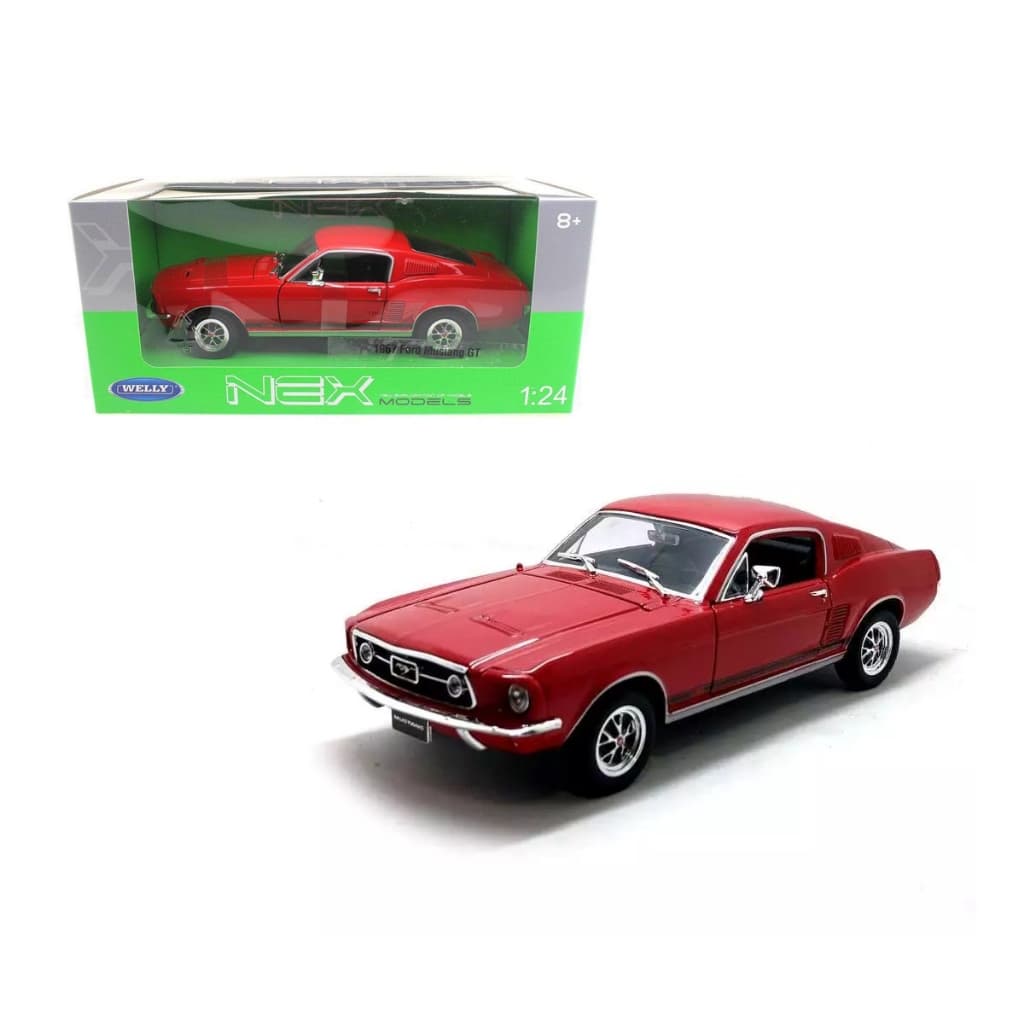Carro Miniatura Ford Mustang GT 1967 Vermelho de Metal Welly Escala 1/24