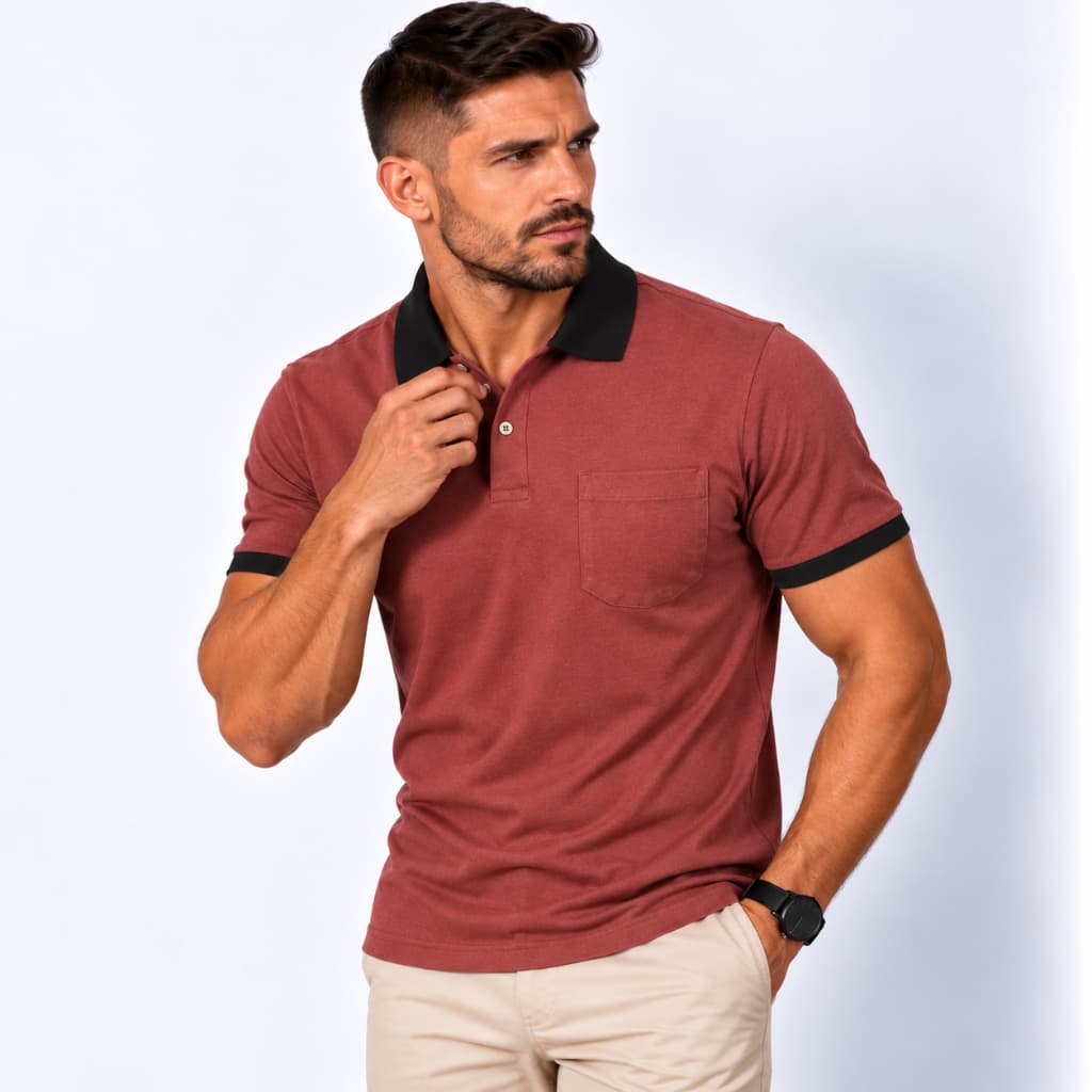 Camisa Polo Masculina Marrom Sequoia Básica com Bolso 100% Algodão Casual