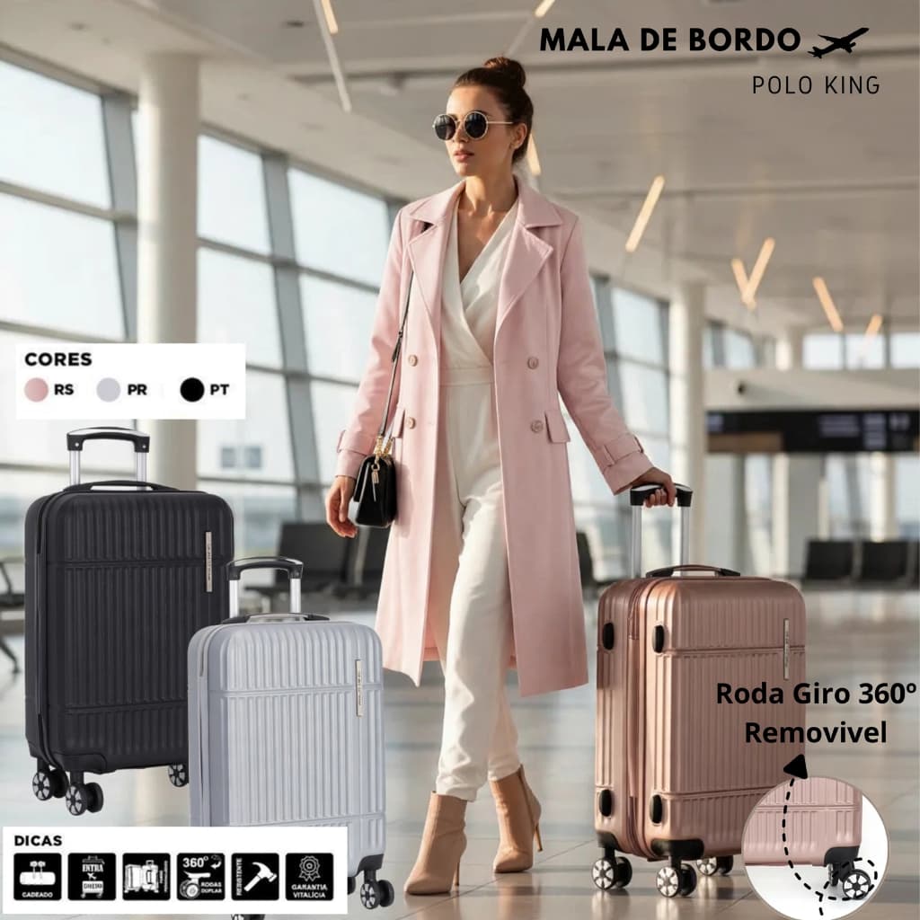 Mala de Viagem Bordo 10kg Polo King ABS Premium Rodinhas 360º Top