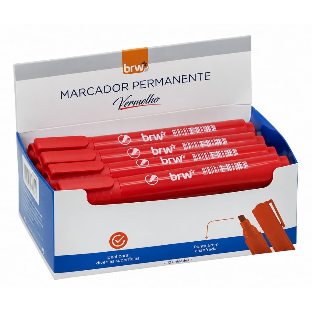 Pincel Atômico Marcador Permanente Vermelho Brw 12 Unidades
