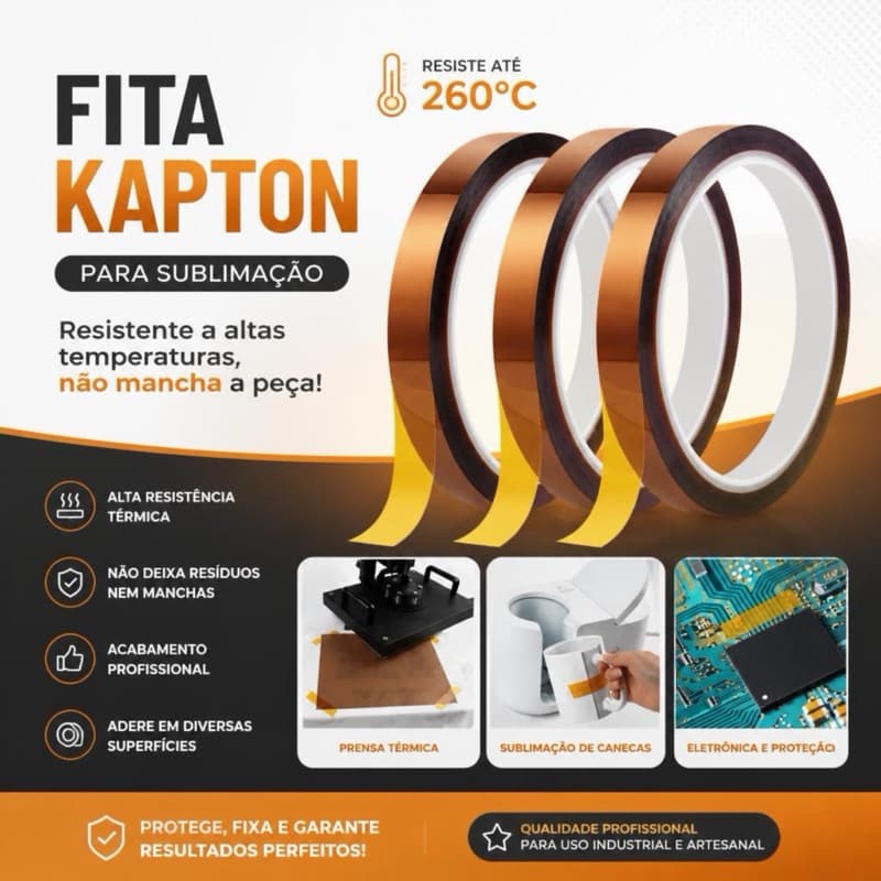 Kit 3 Fitas Kapton para Sublimação de Canecas Personalizadas 5mm / 8mm / 20mm x 33 metros