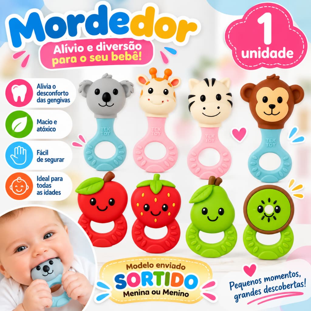 Mordedor Infantil Textoy Latex Natural Macio Atoxico Inmetro Bebe Banho Modelo Sortido