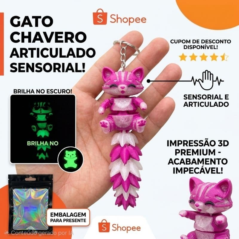 Chaveiro Gato articulado 3D sensorial