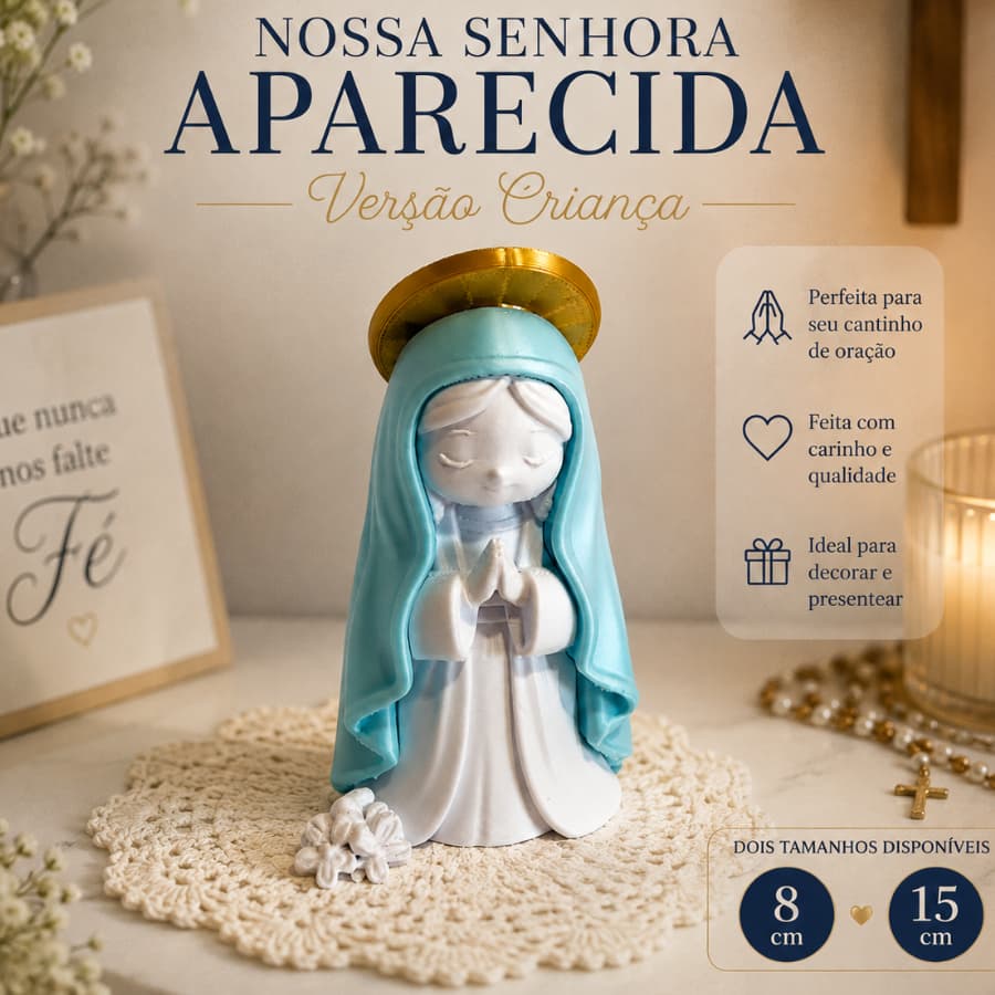 Nossa Senhora Aparecida Criança Imagem Religiosa Baby Decorativa Detalhes Premium Presente Para Católicos 15cm