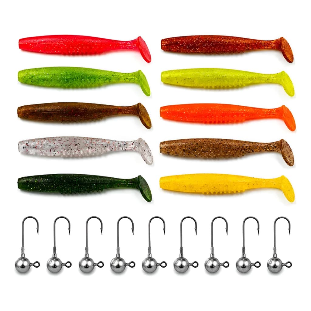 Kit 30pçs Isca Artificial Shad 6,5cm com Jig Head Inox Kit Pesca soft