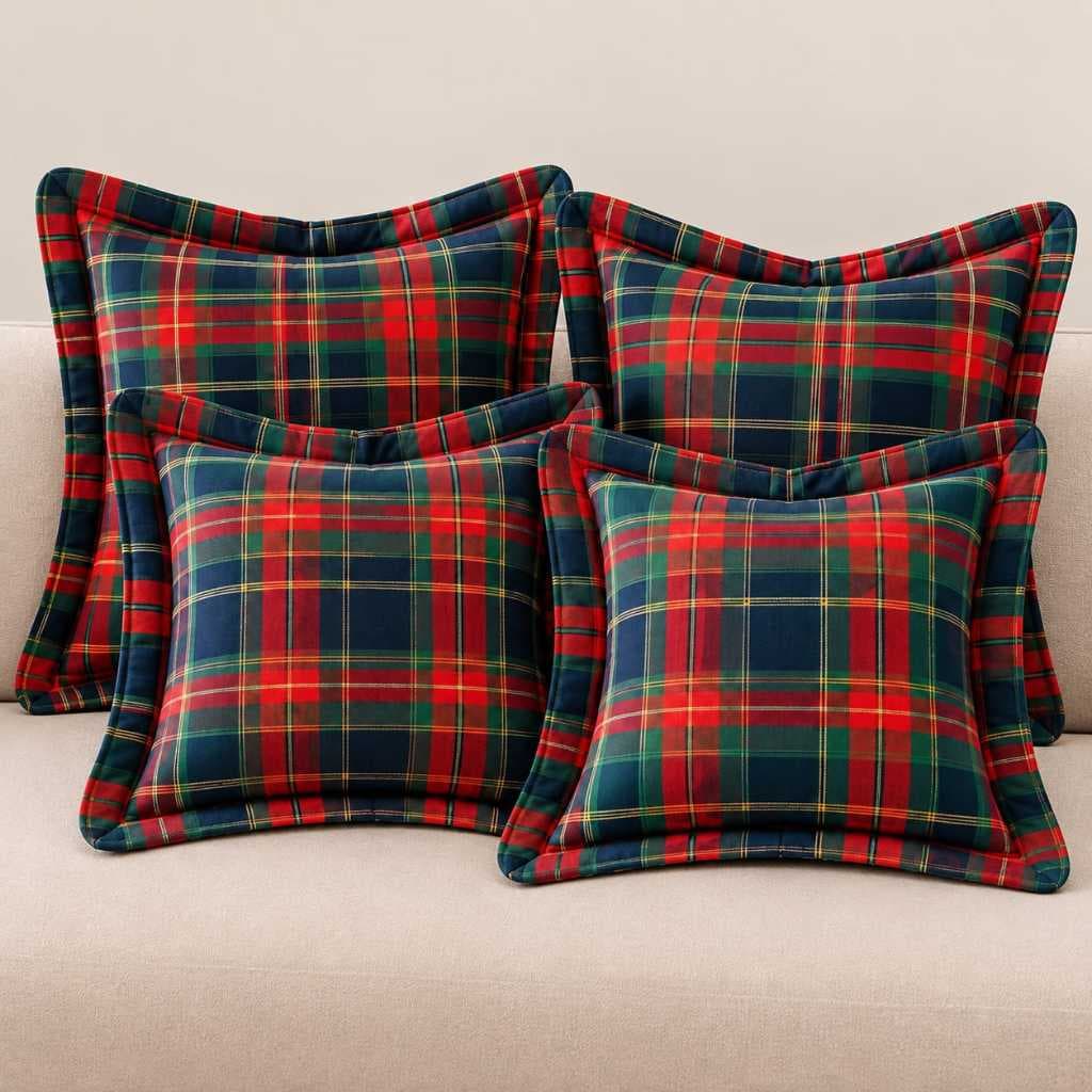 Capas de Almofadas Jacquard Kit Com 4 Capas 45x45 Com Deblum De 4 cm Elegante Natalina