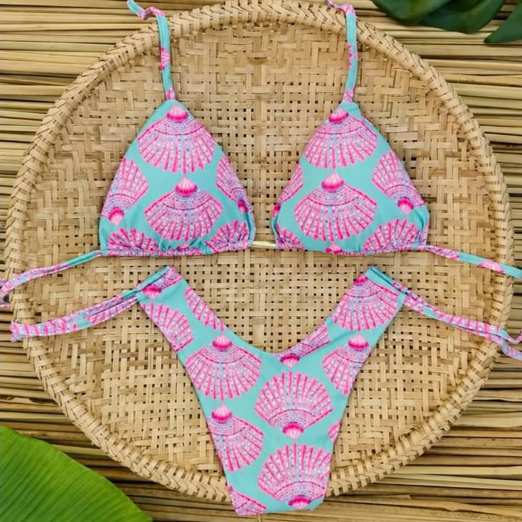 Biquíni Feminino com Bojo Cortininha Tecido Duplo Calcinha Regulável Moda Praia Verão
