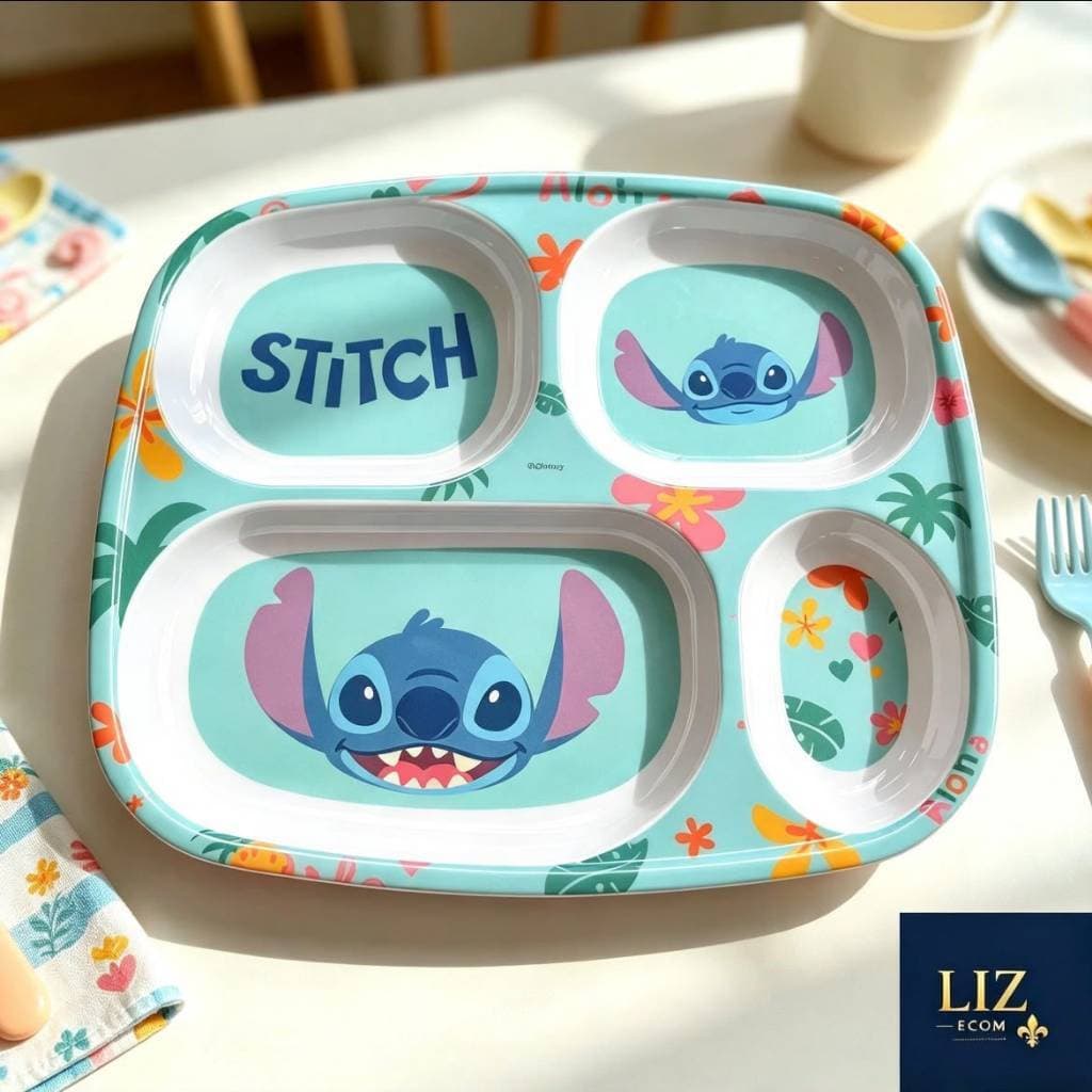 Prato refeição com Divisória Infantil Disney 25 cm Criança Refeição De Melamina Introdução Alimentar Princesas, Stitch