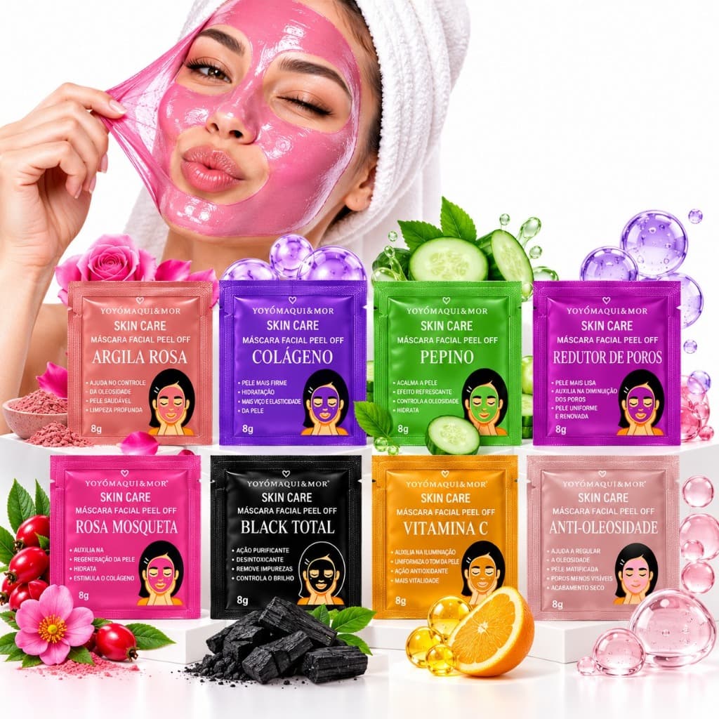 Máscara Facial Peel Off Skin Care – 8 Opções para Hidratação, Limpeza Profunda e Controle de Oleosidade
