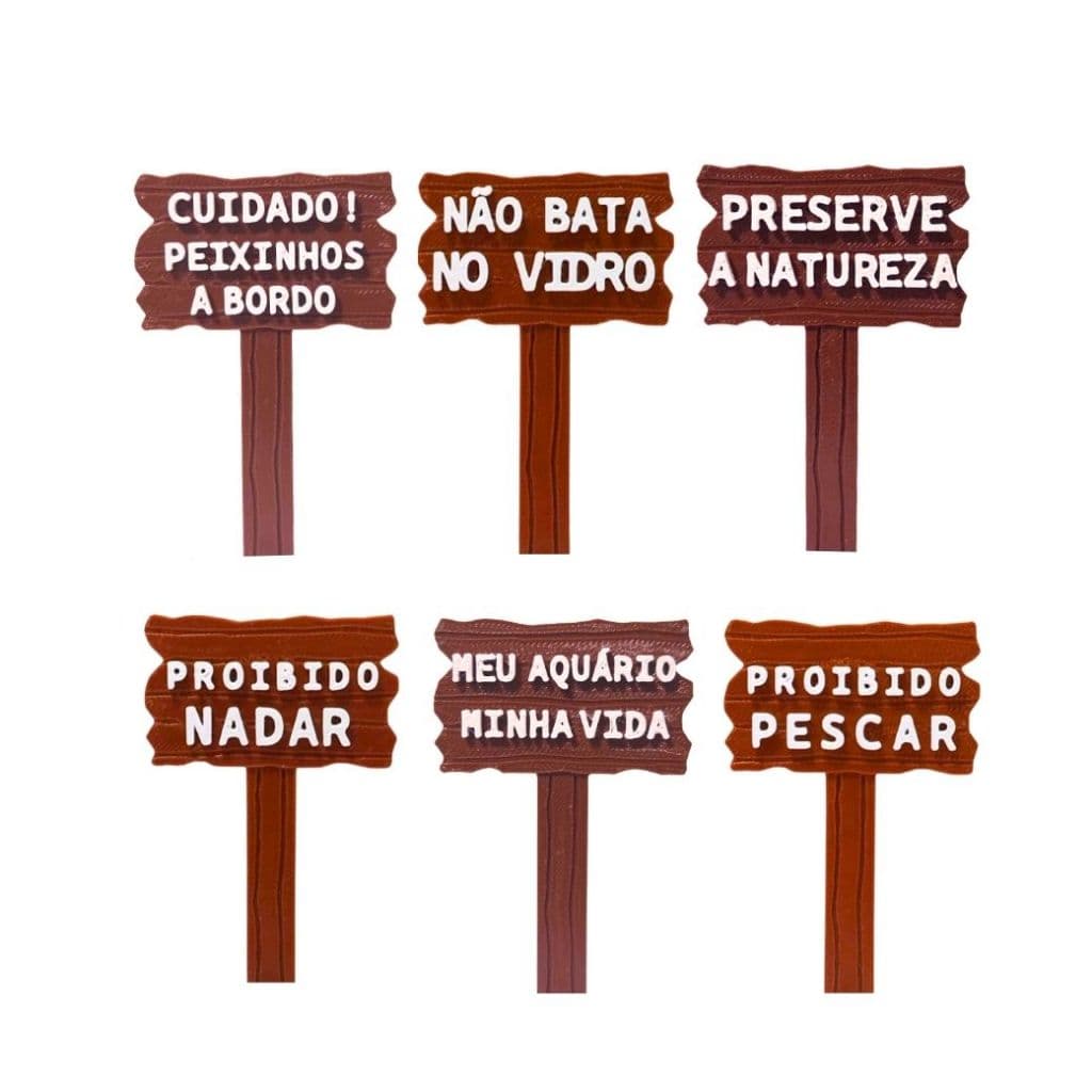 KIT Placas para Decoração Aquário Não Bata no Vidro Proibido Nadar Proibido Pescar Preserve Natureza