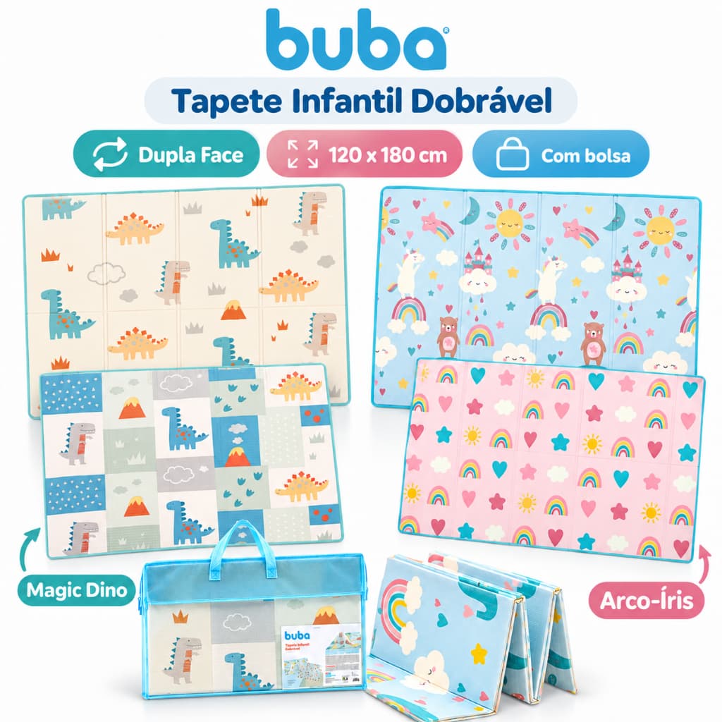Tapete Infantil Dobrável Dupla Face 120x180cm Impermeável Buba ou GASF com Bolsa