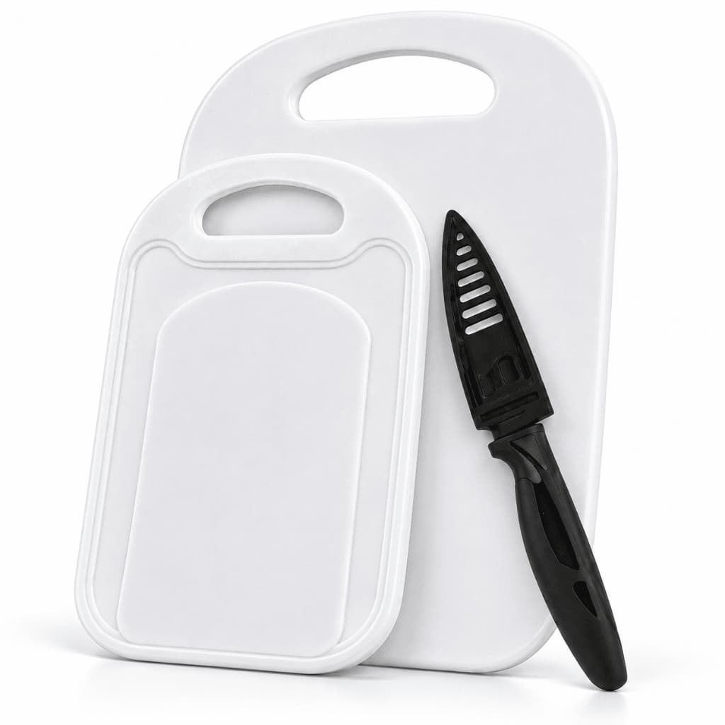 Kit 2 Tábuas de Corte + Faca para Cozinha 3 Peças