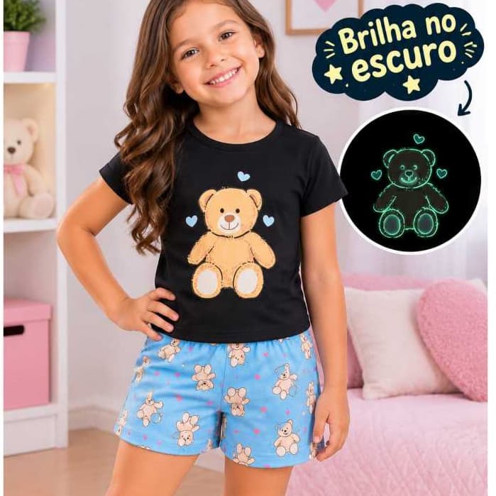 Pijama Juvenil Feminino verão 10 ao 14 – Diversas Estampas – Algumas Brilham no Escuro