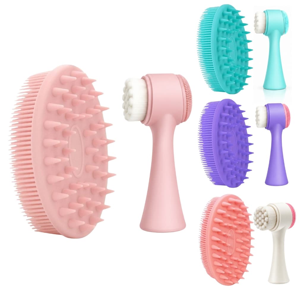 Kit 2 Escovas Esponja de Silicone Banho Esfoliação Massagem Capilar Limpeza Facial Dupla Face