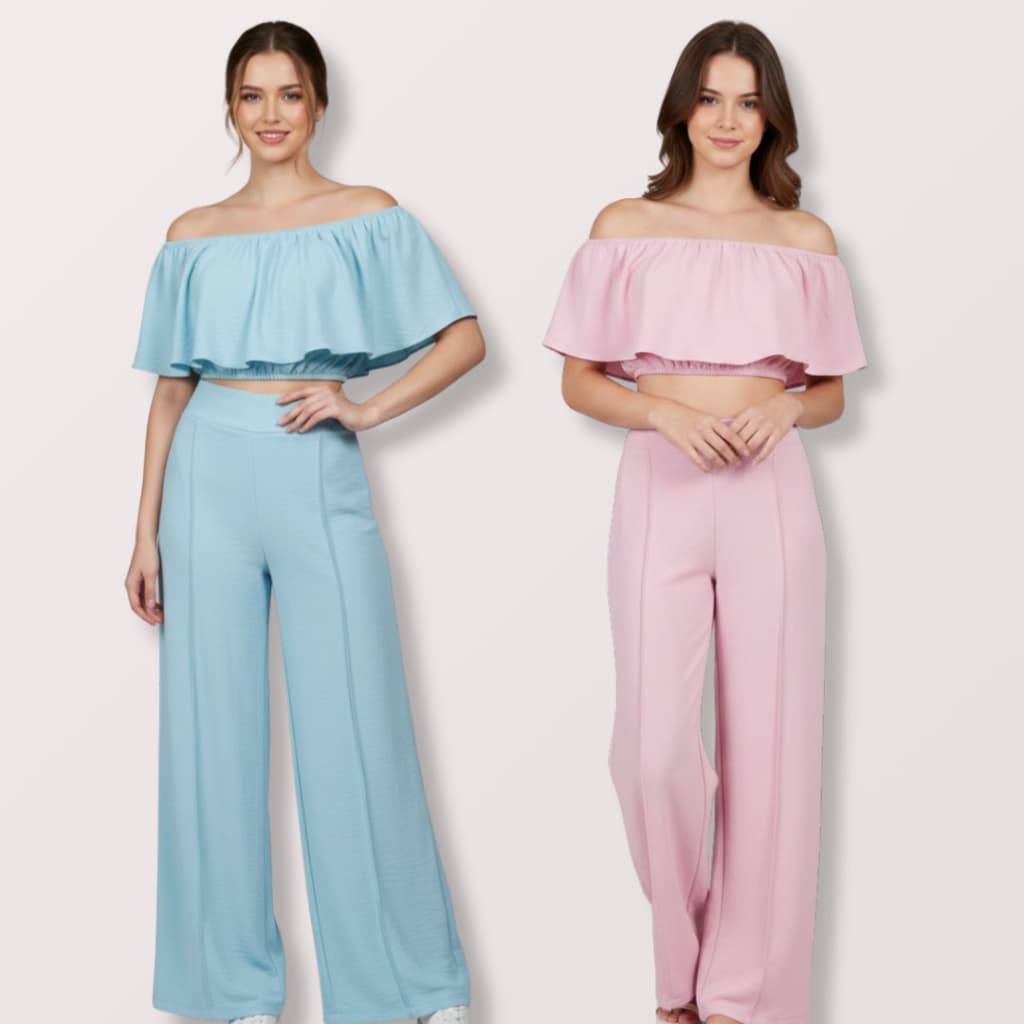 Conjunto Duna Juvenil Feminino para Meninas: Blusa Ciganinha + Calça Pantalona com Elástico