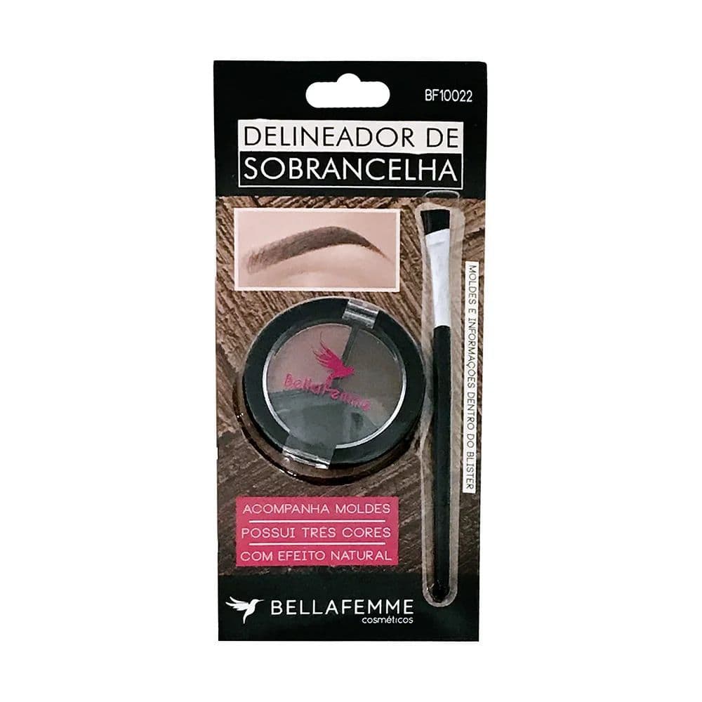 Kit Delineador de Sobrancelhas 3 Tons + 4 Moldes e Pincel Profissional Preenchimento Natural