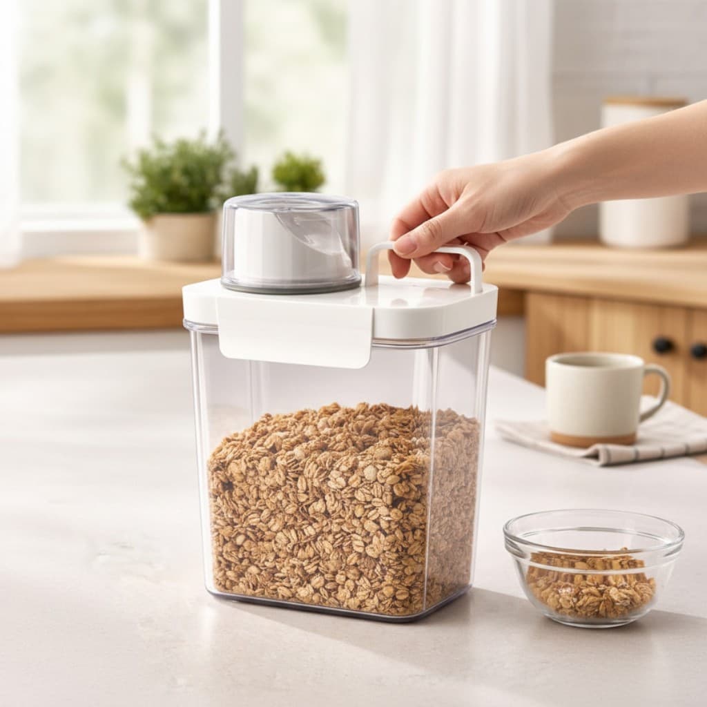 Pote Hermético Multiuso Medidor e bico Dosador Acrílico 1,5L para Armazenamento de Alimentos, Ração