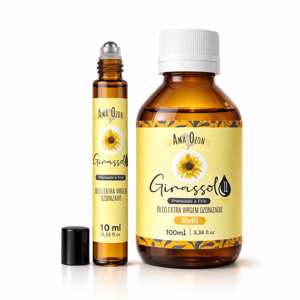 Óleo de Girassol Ozonizado Concentrado Ama Ozon Kit Especial Econômico Rolon 10ml com Refil 100ml