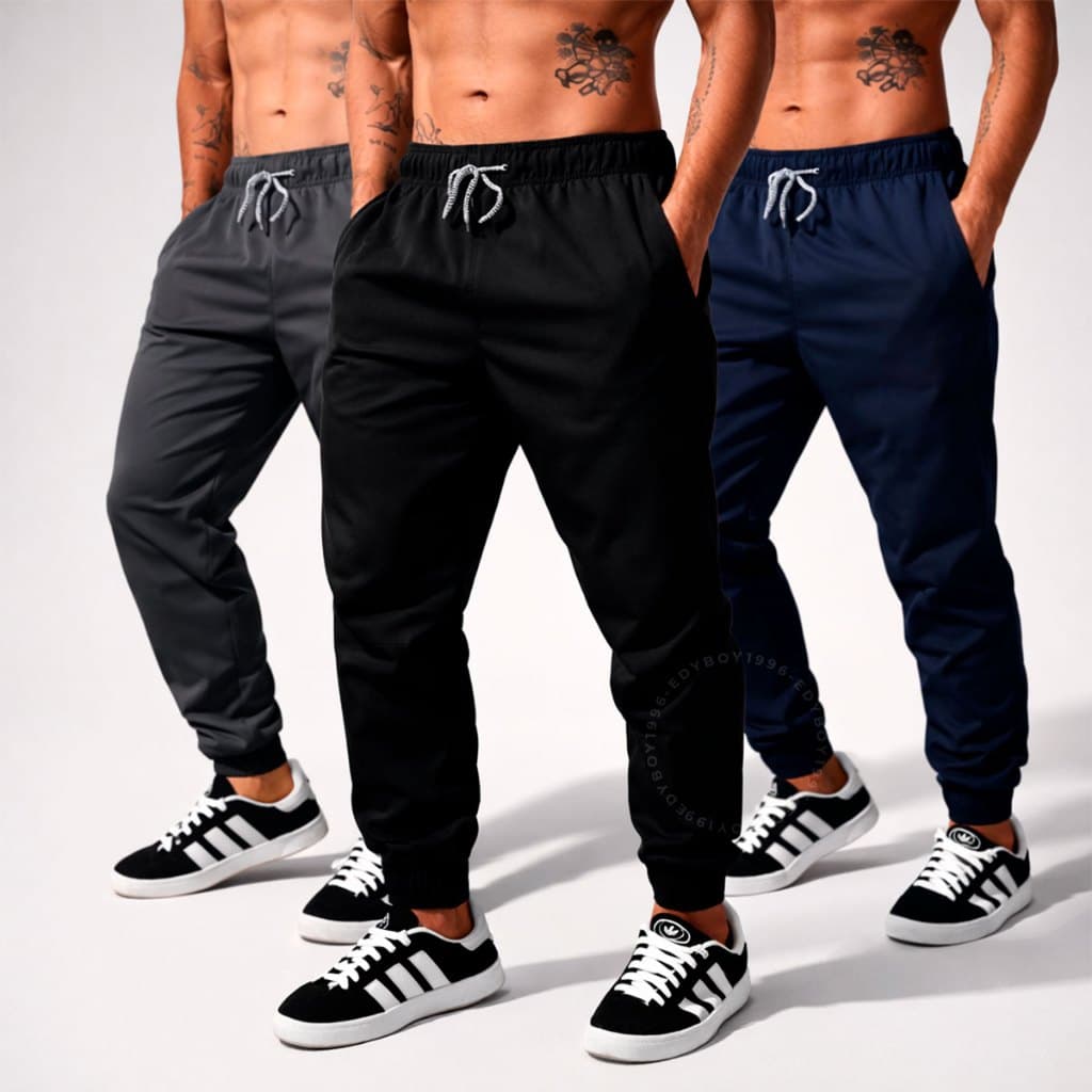 Kit 3 Calça Tactel Jogger Masculina com Elastano Academia Treino Fitness Slim Dry Fit Esportiva Leve