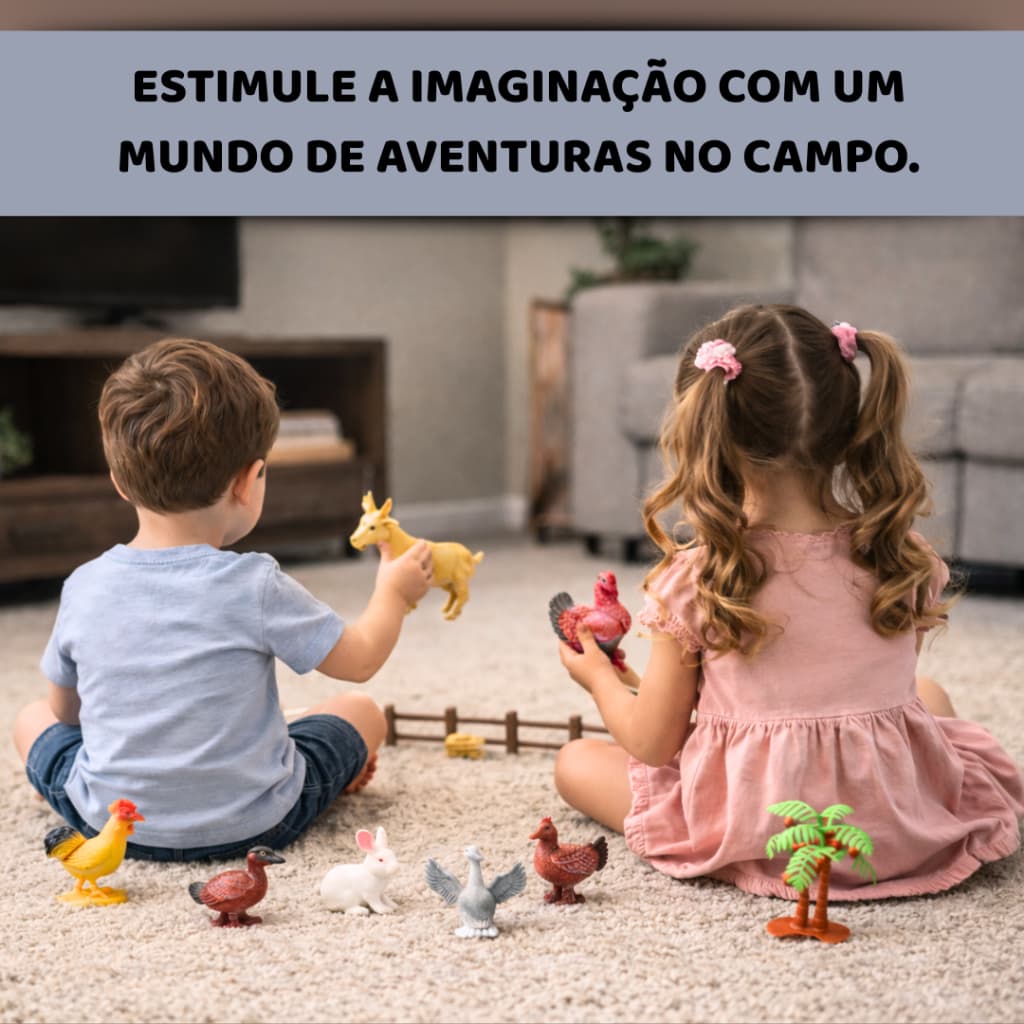 Kit Animais Fazendinha Brinquedo Miniatura Vaca Galo Coelho Peru Fazenda Infantil Pedagógico Zoo