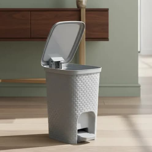 Lixeira 7 Litros Cesto Rattan De Plastico Multiuso Com Pedal Dobravel