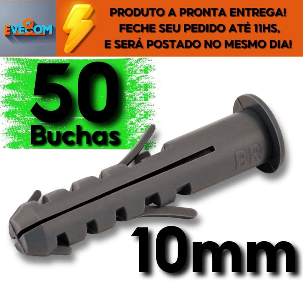 50 Peças Buchas 10mm de Fixação com Anel Para Concreto Parede Alvenaria Armarios Cantoneiras