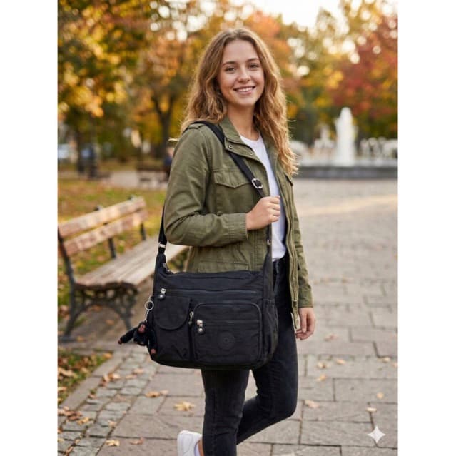 Bolsa Feminina Transversal Tiracolo Rosa Pink Nylon Vários Bolsos + Chaveiro
