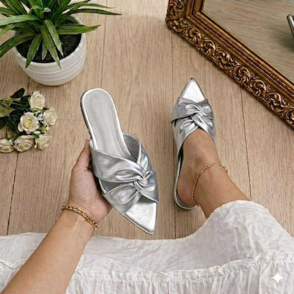Rasteirinha Feminina Chinelo Confortável Luxo Prata Elegante Sapato Feminino Rasteira Bico Fino