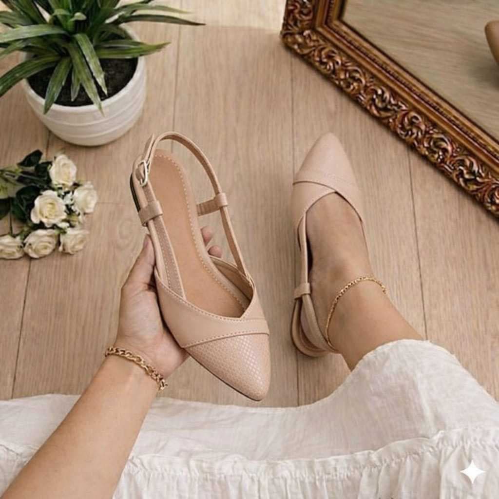 Sapatilha Rasteira Sandalia Bico Fino Slingback Nude Feminina Sapato Dia a Dia Social Confortavel