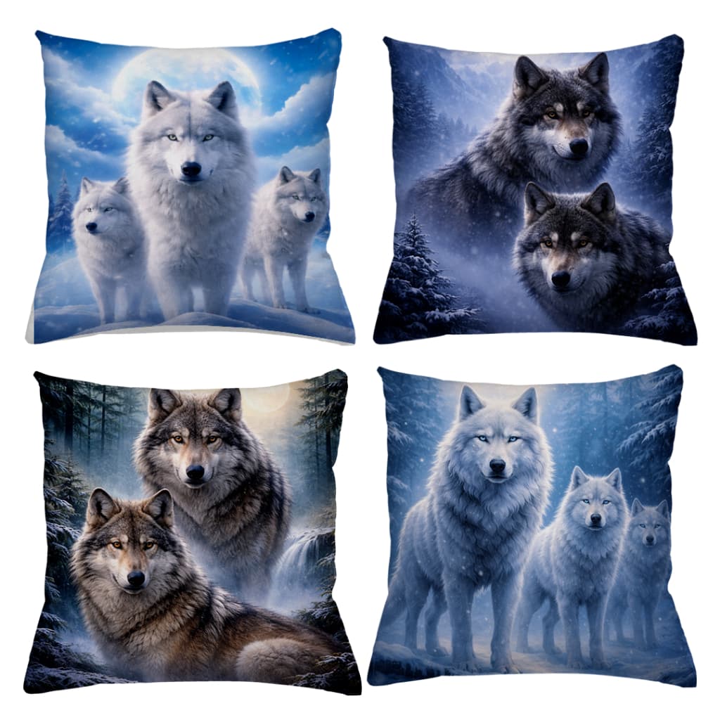 KIT 4 CAPA DE ALMOFADAS LOBO LOBOS  ALCATEIA - TAMANHO 45X45