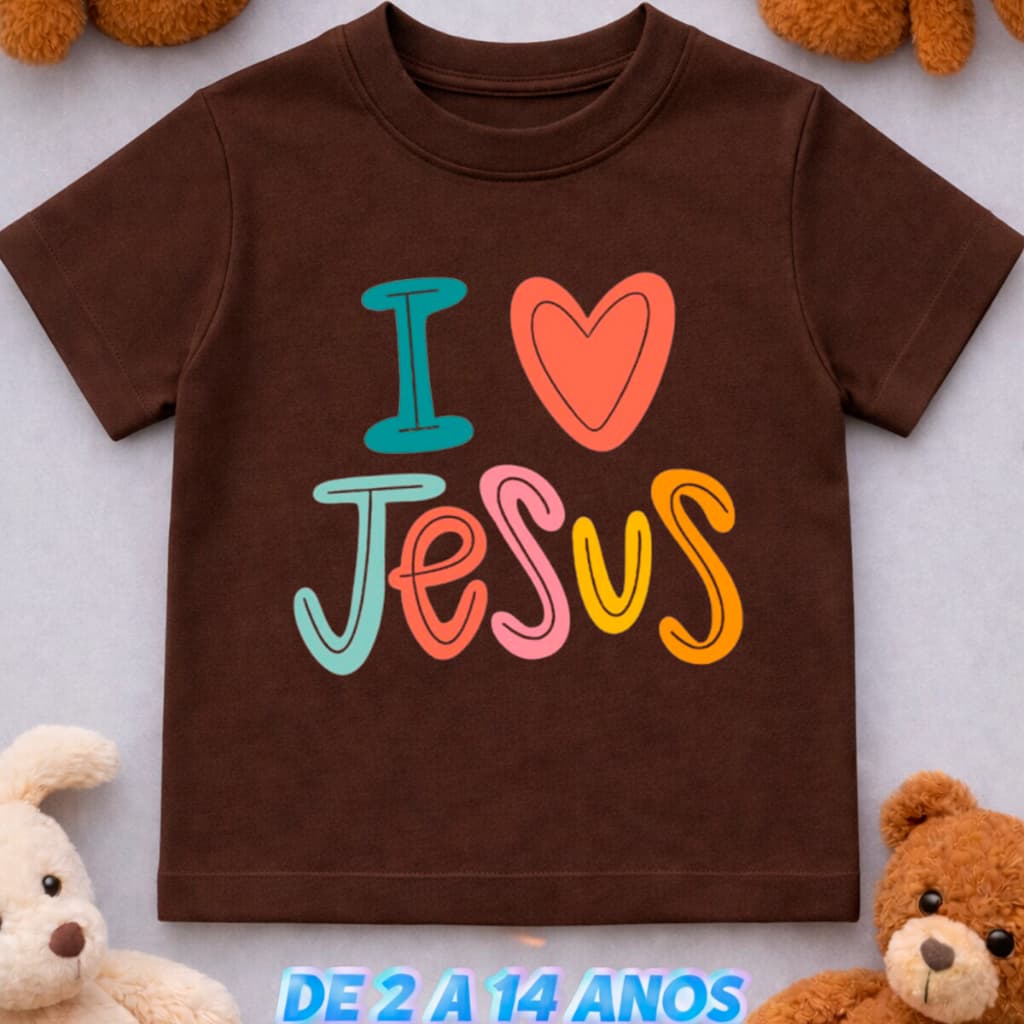 Camiseta Infantil Juvenil I Love Jesus Algodão Conforto Diário Menino Unissex