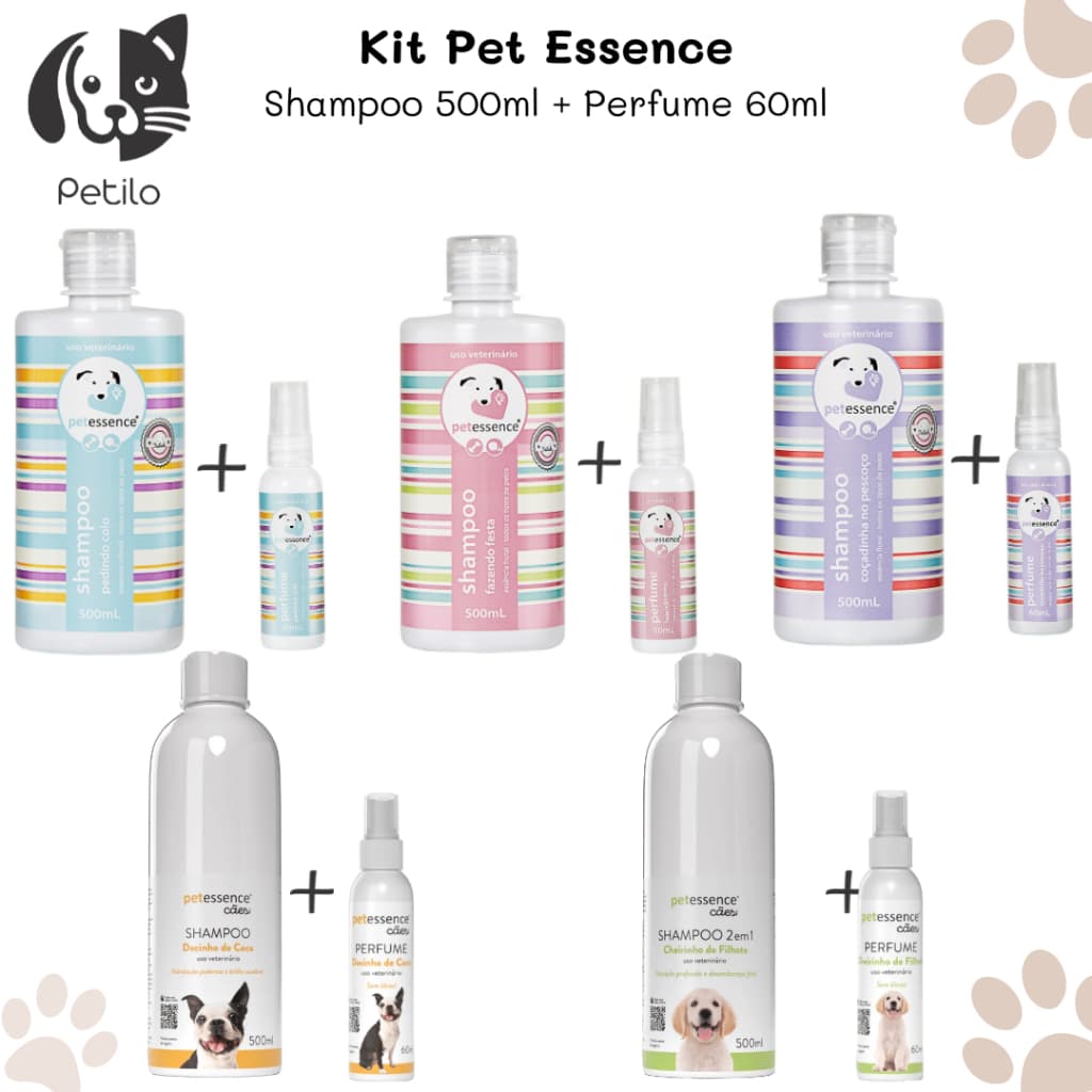 Kit Banho Pet Shampoo 500ml + Perfume 60ml PetEssence - Escolha a Fragrância - Cachorro/Gato