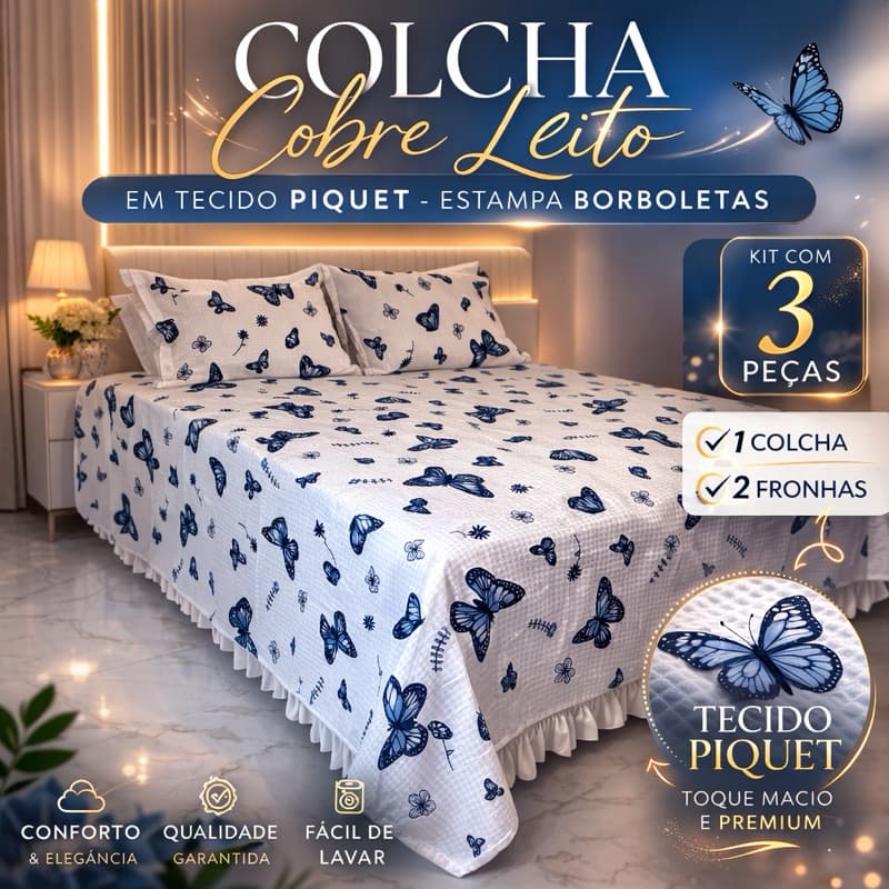 Kit Cobre Leito Queen Piquet 3 Peças Premium C/ Porta Travesseiro