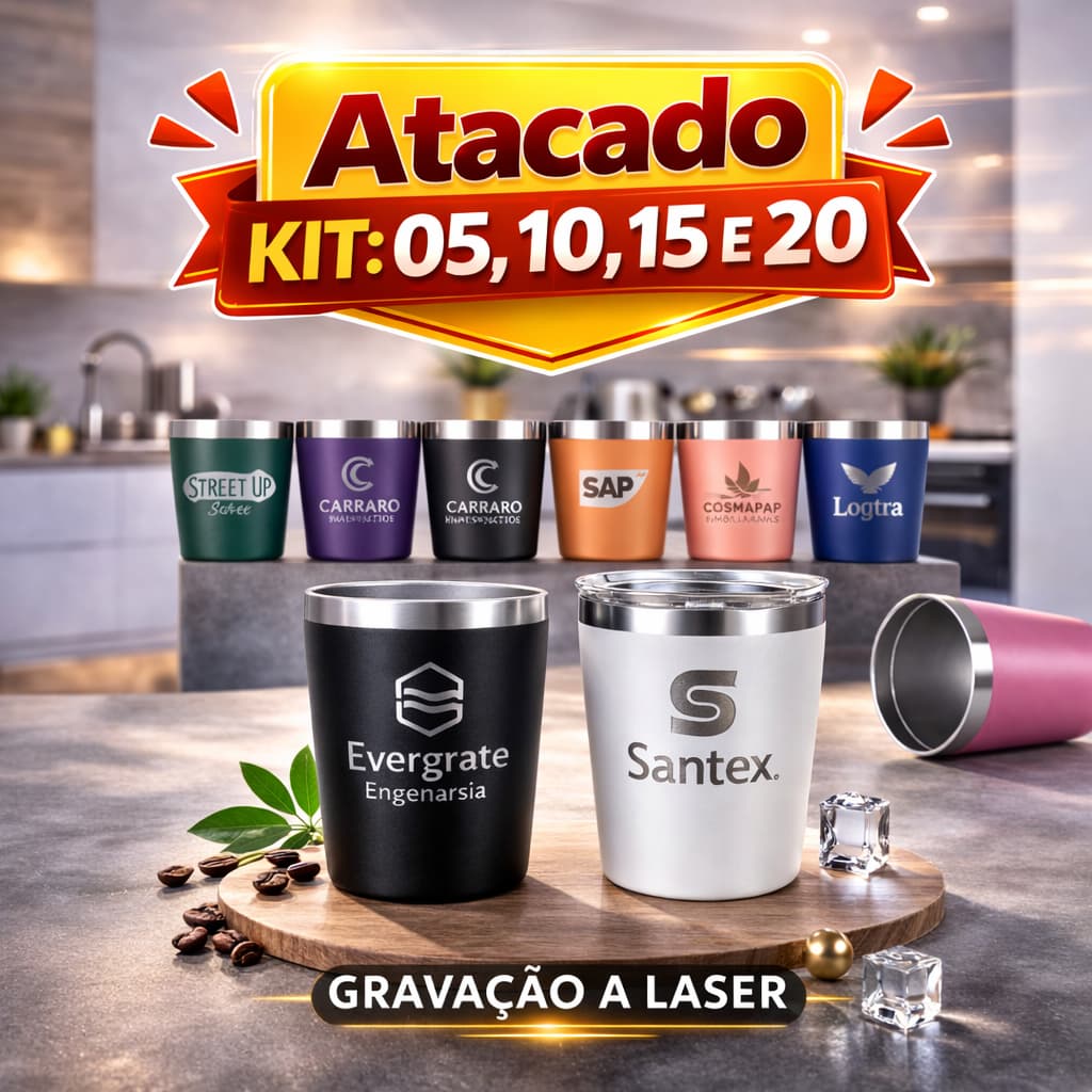 KIT COPOS TÉRMICOS 260ml INOX PERSONALIZADO A LASER