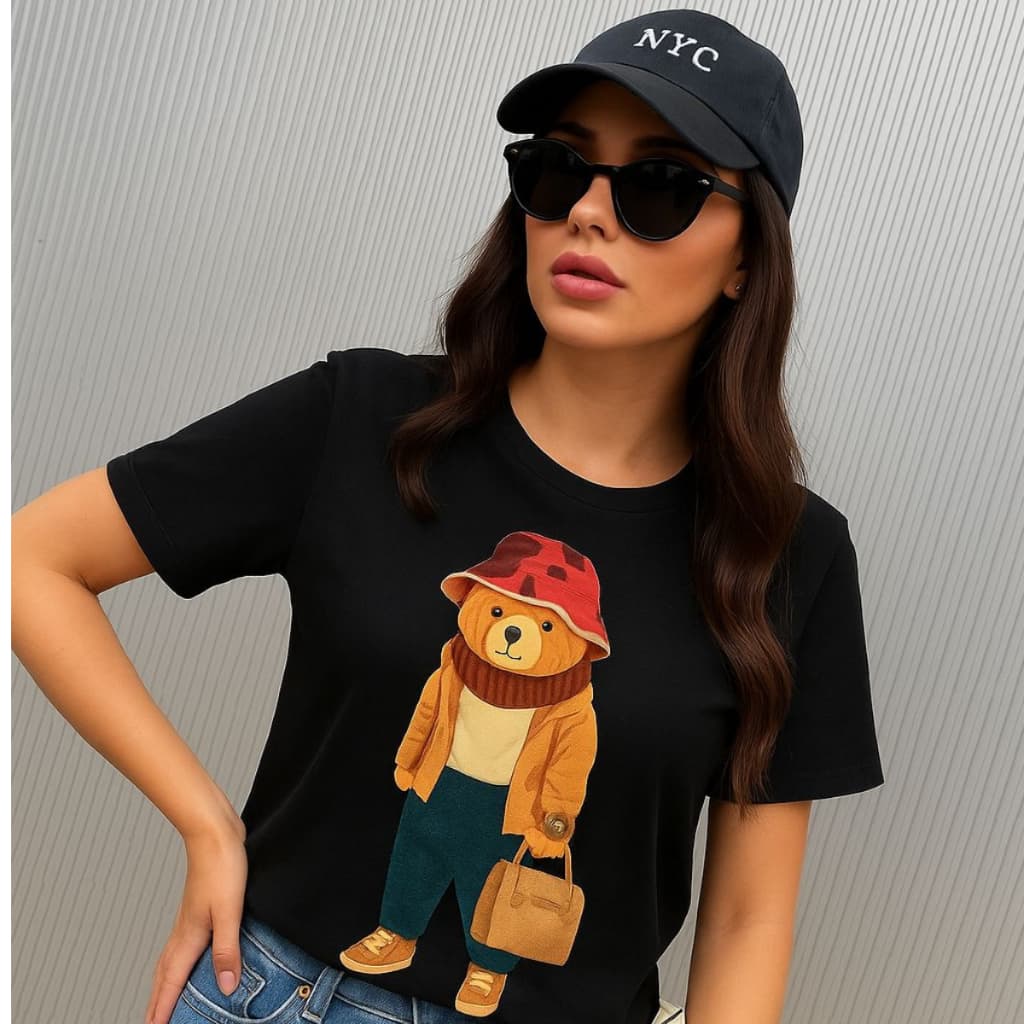 Camiseta Blusa Algodão Unissex Urso Elegante Casual  Infantil P ao G5 Plus Size