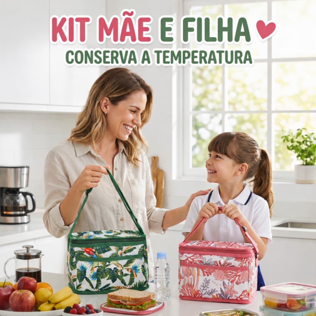 Kit 2 Bolsas Térmicas Porta Marmita Portátil Feminina Impermeável com Alça Ajustável
