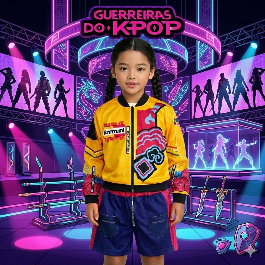 Fantasia Infantil Guerreiras do Kpop Jaqueta Cropped e Short 2 á 10 anos