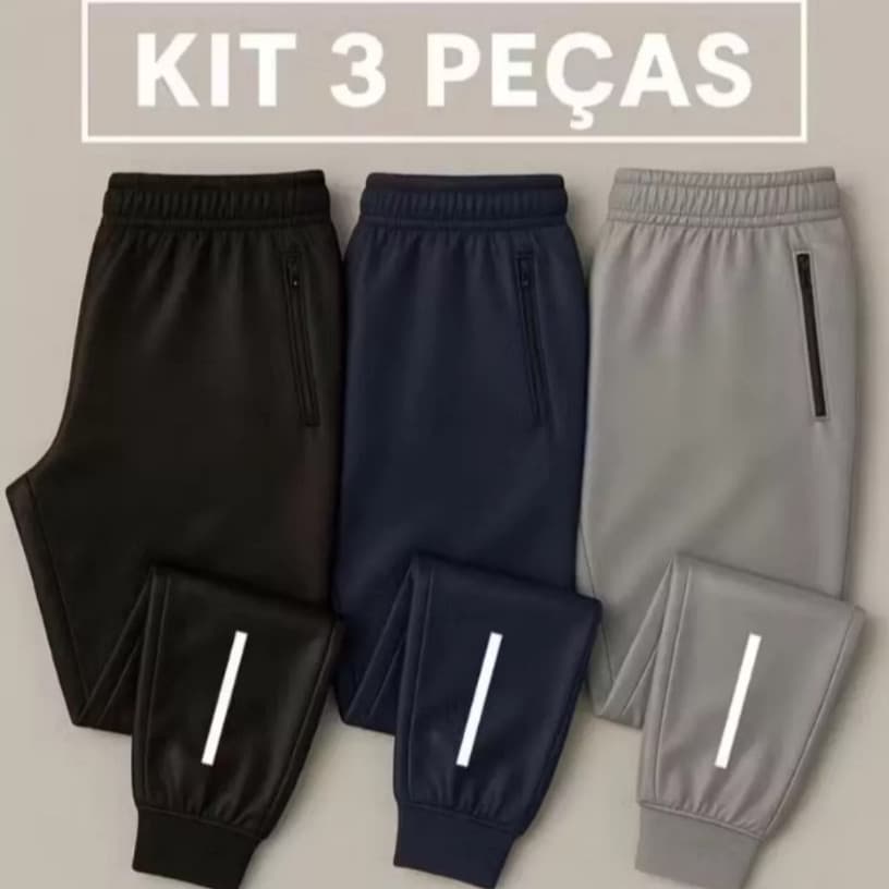 Calça Jogger Preta Masculina Dry Fit Com Fitas Esportiva.