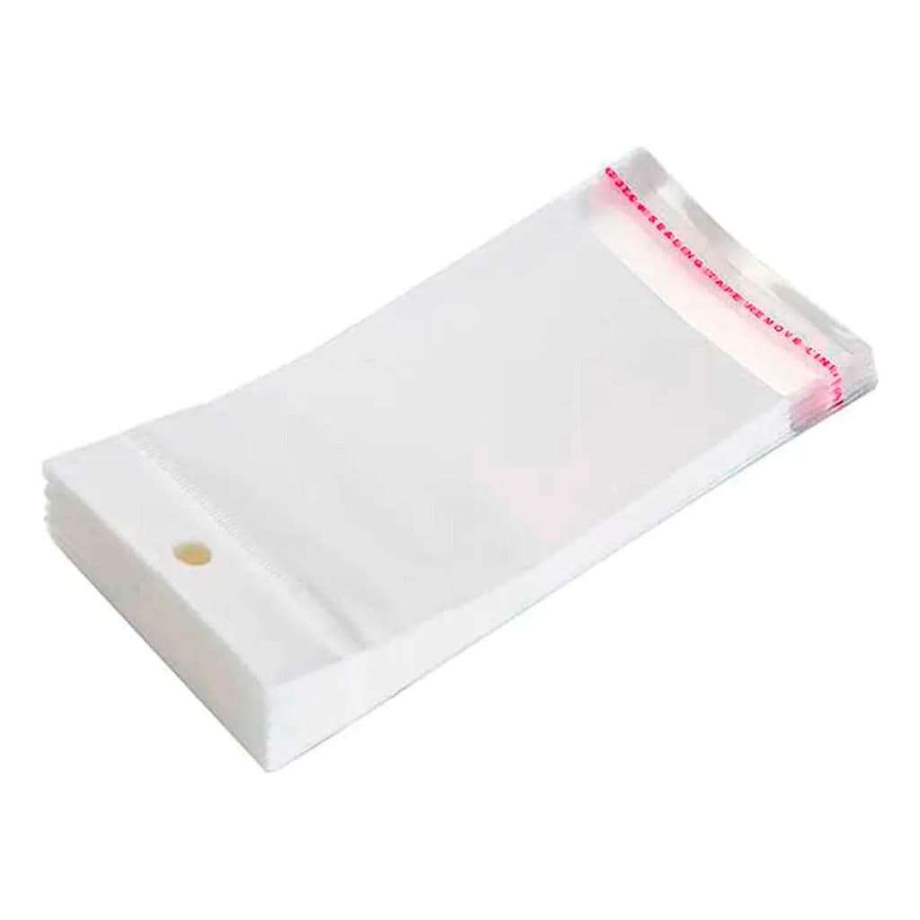 Saco Adesivado Transparente C/ Furo 8,5x22+3+3cm BOPP 100 Unidades