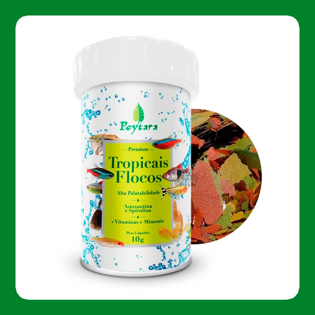 Ração Poytara Tropicais Flocos Aquários Peixes Coloração 10g
