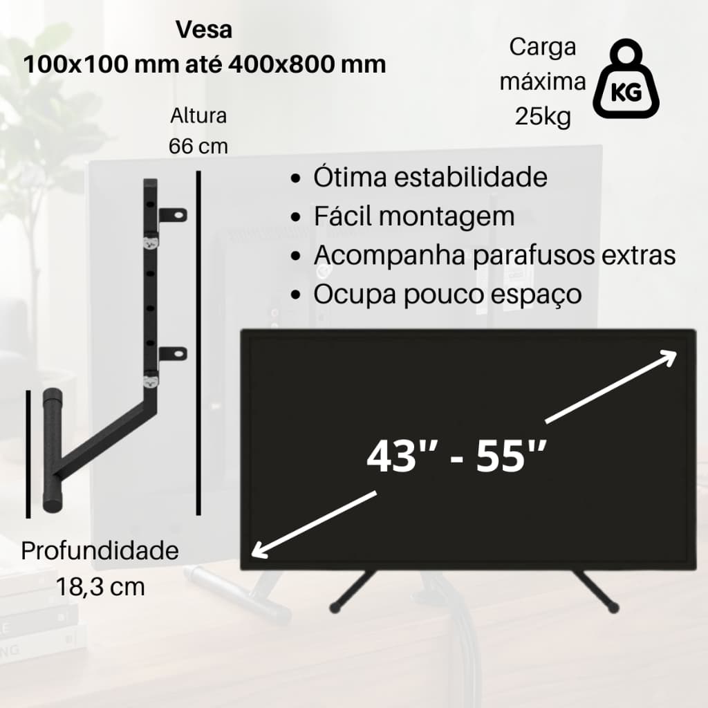 Base Tv Samsung 43''-55'' Vesa Padrão 100x100 até 400x800mm Reforçado Até 25kg Envio Rapido