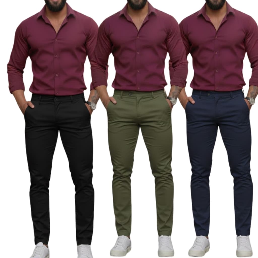Kit 3 Calças Masculina Esporte Fino Social Sarja Com Elastano Slim Super Conforvel Envio Imediato