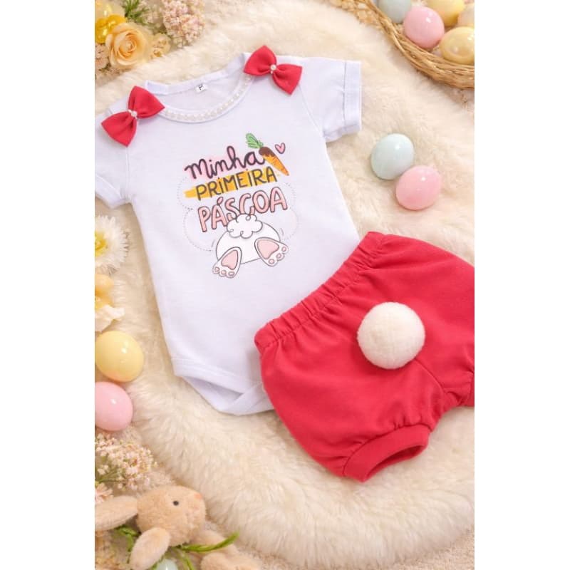 Kit Minha Primeira Páscoa Bebê Menina Body  Roupa Infantil Look Páscoa Foto Ensaio