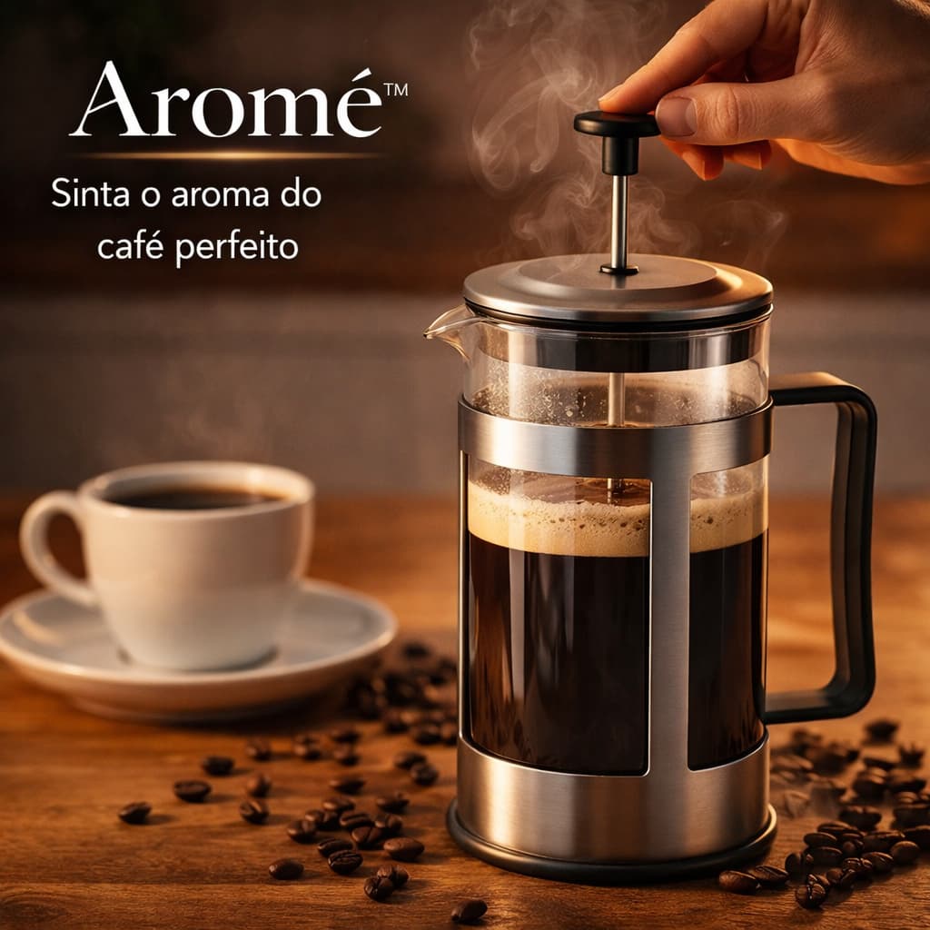 Cafeteira Francesa Aromé™ Prensa Manual Inox 300ml Compacta Portátil Café Gourmet Durável