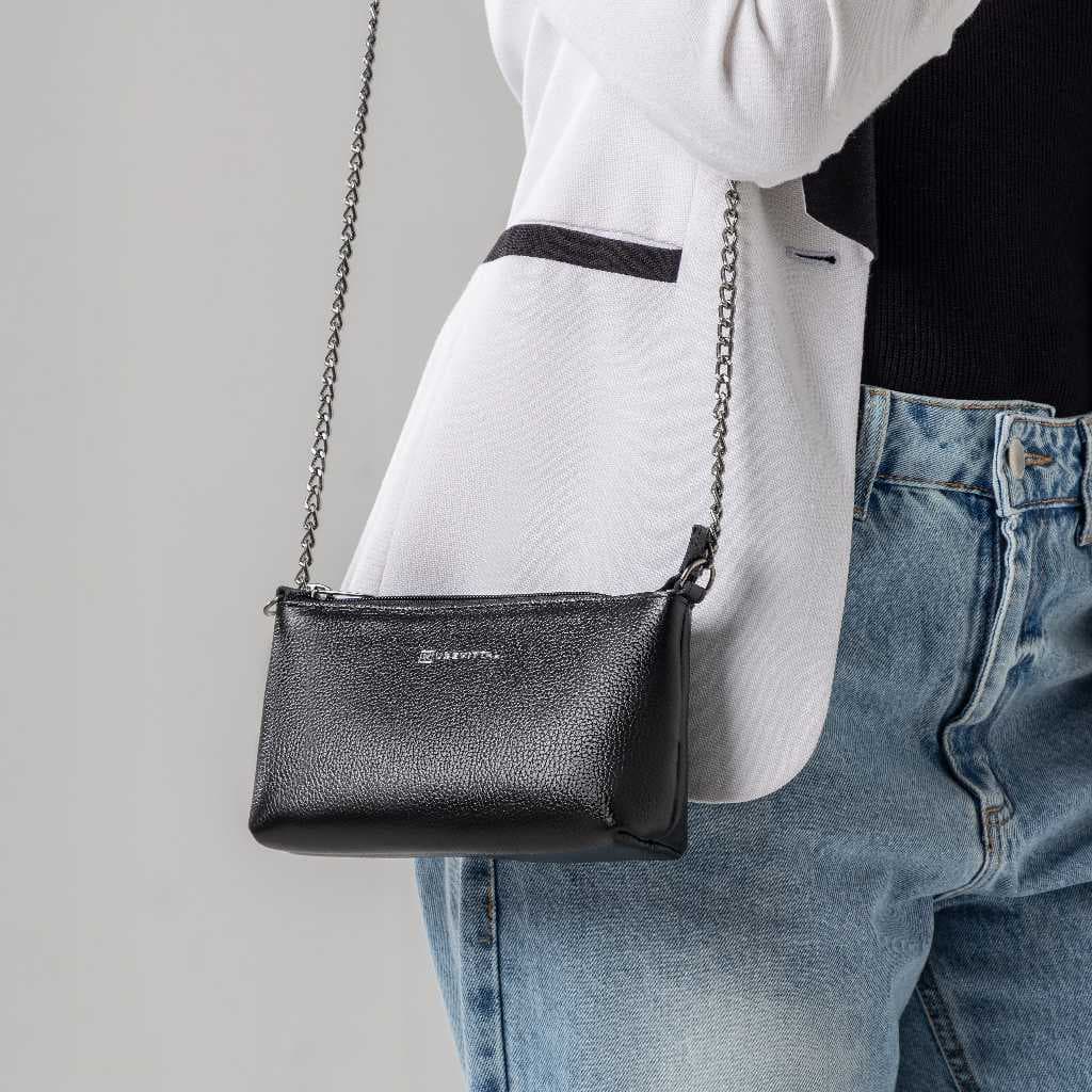 Bolsa Feminina Vittal Couro Legitimo Clutch Annelise Alça Corrente