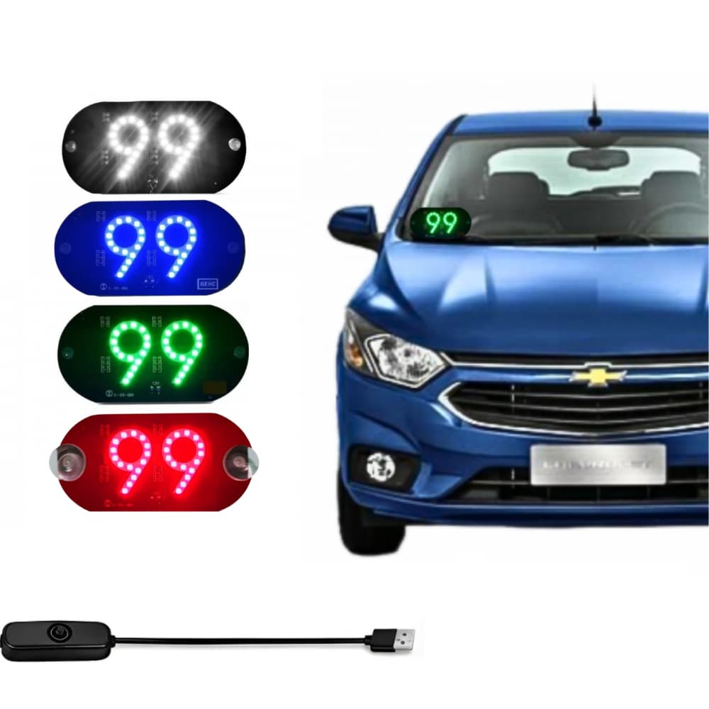 Placa Letreiro Led Luminoso USB Motorista de Aplicativo 99