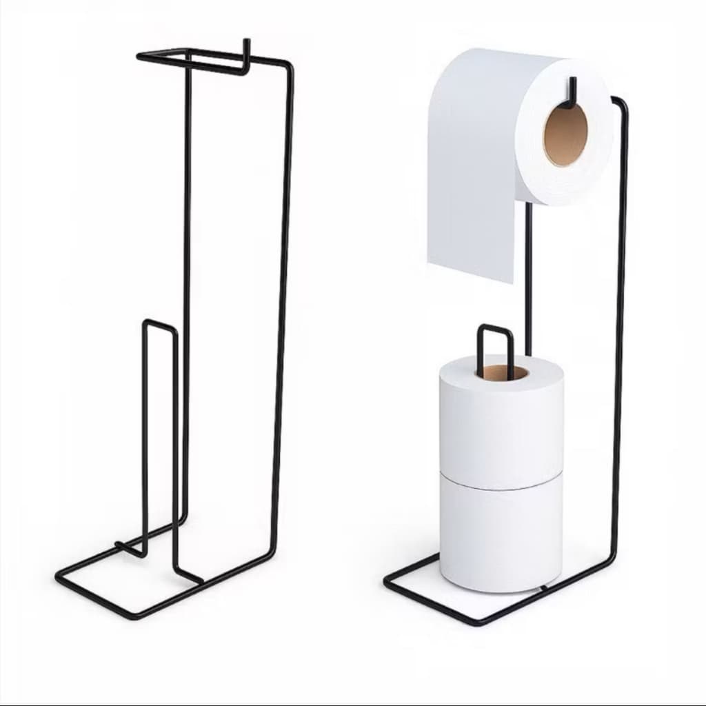 Suporte Porta Papel Higiênico de Chão 3 Rolos Preto