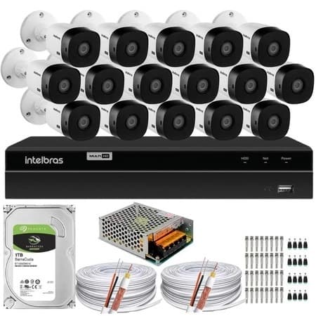 Kit Intelbras 16 Câmeras Vhl 1120 Dvr 16 Canais 1t 200m Cabo