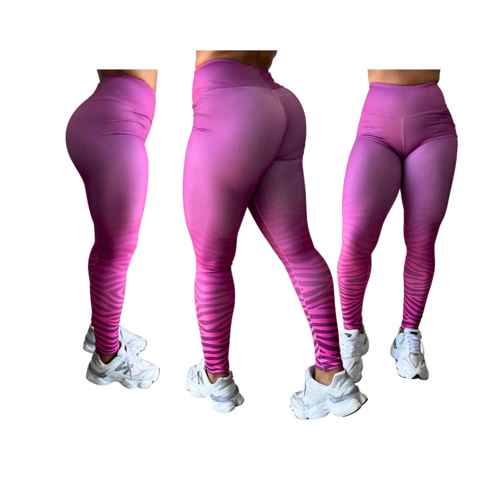 Calça Legging Feminina Degradê Rosa Cintura Alta Academia Fitness Compressão