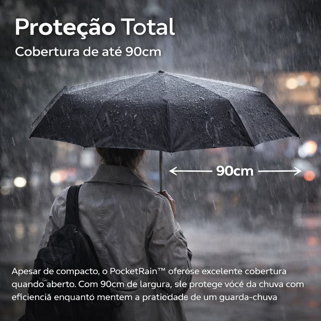 Guarda-Chuva Dobrável Portátil Compacto Preto Leve 200g Anti Chuva Bolsa Mochila Viagem
